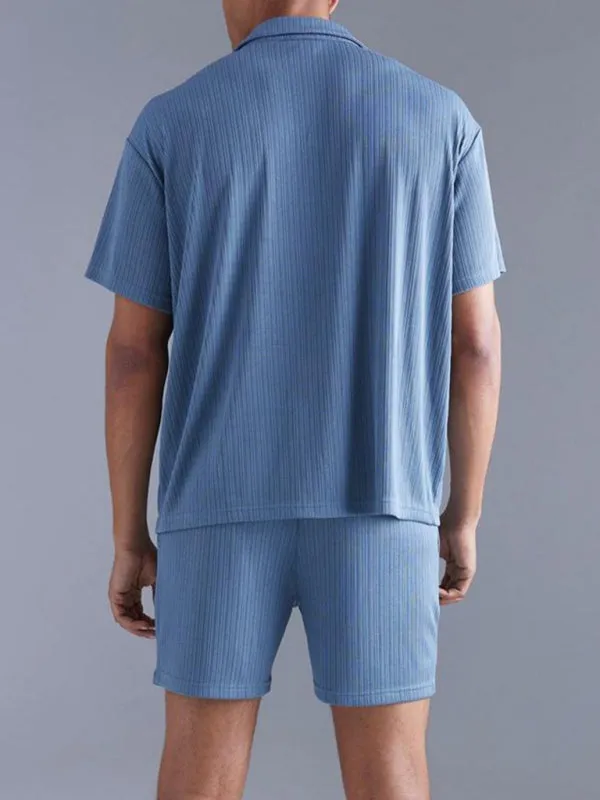 TEEK - Blue Short-Sleeved Shorts Two-Piece Mens Loungewear Set