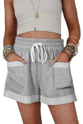 TEEK - Grey Drawstring High Waist Pocketed Shorts