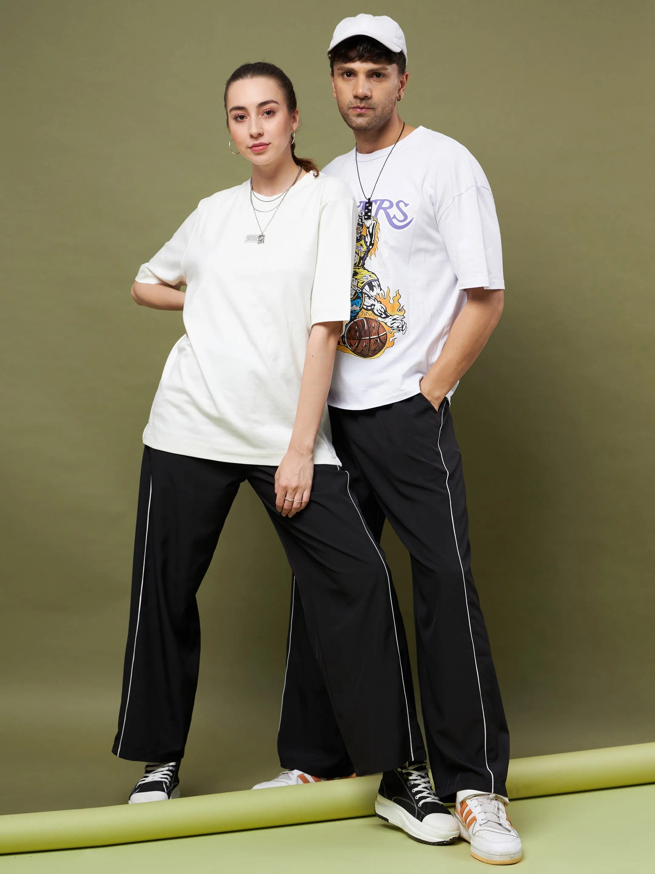 Unisex Black Piping Parachute Track Pants