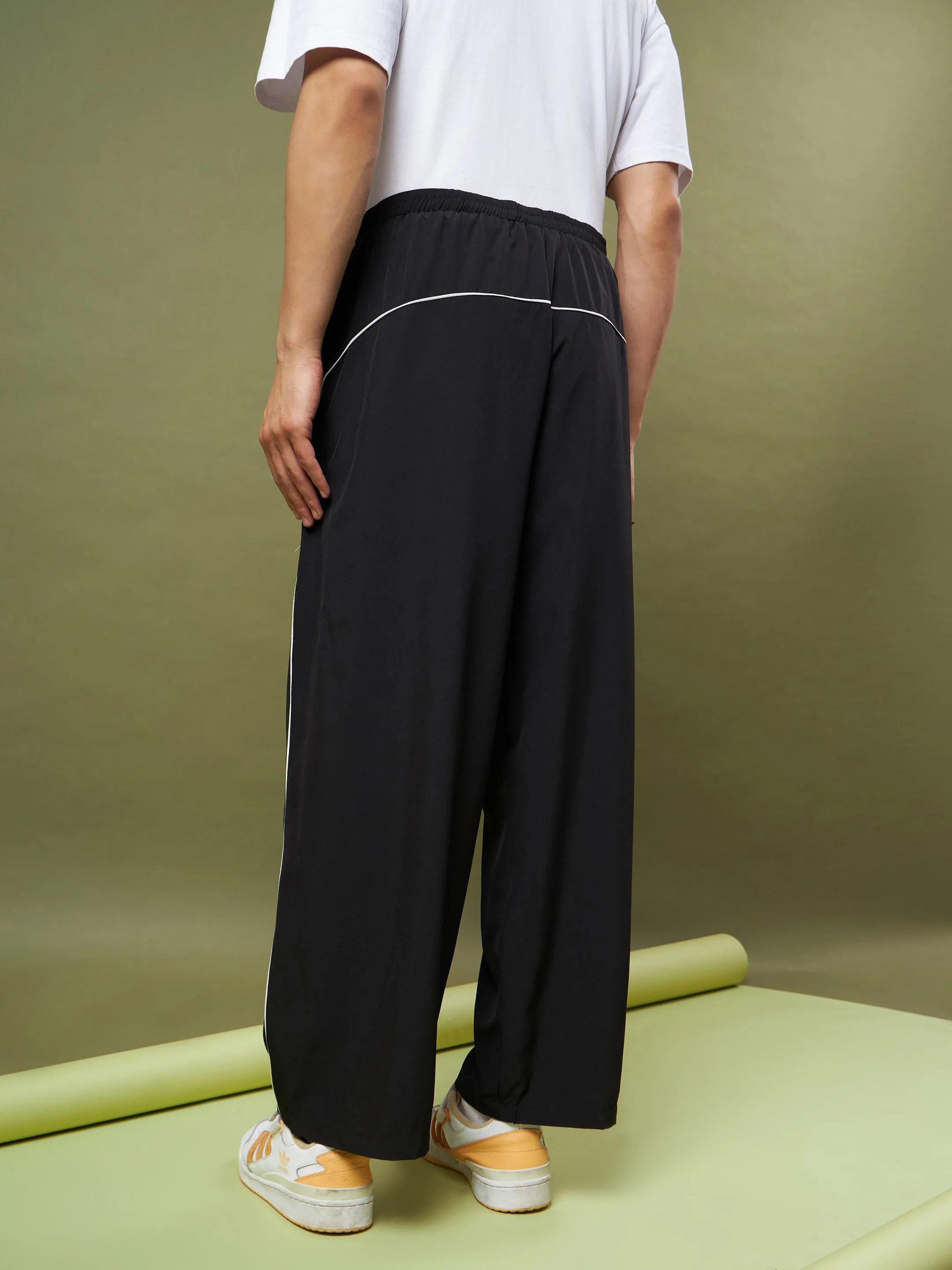 Unisex Black Piping Parachute Track Pants