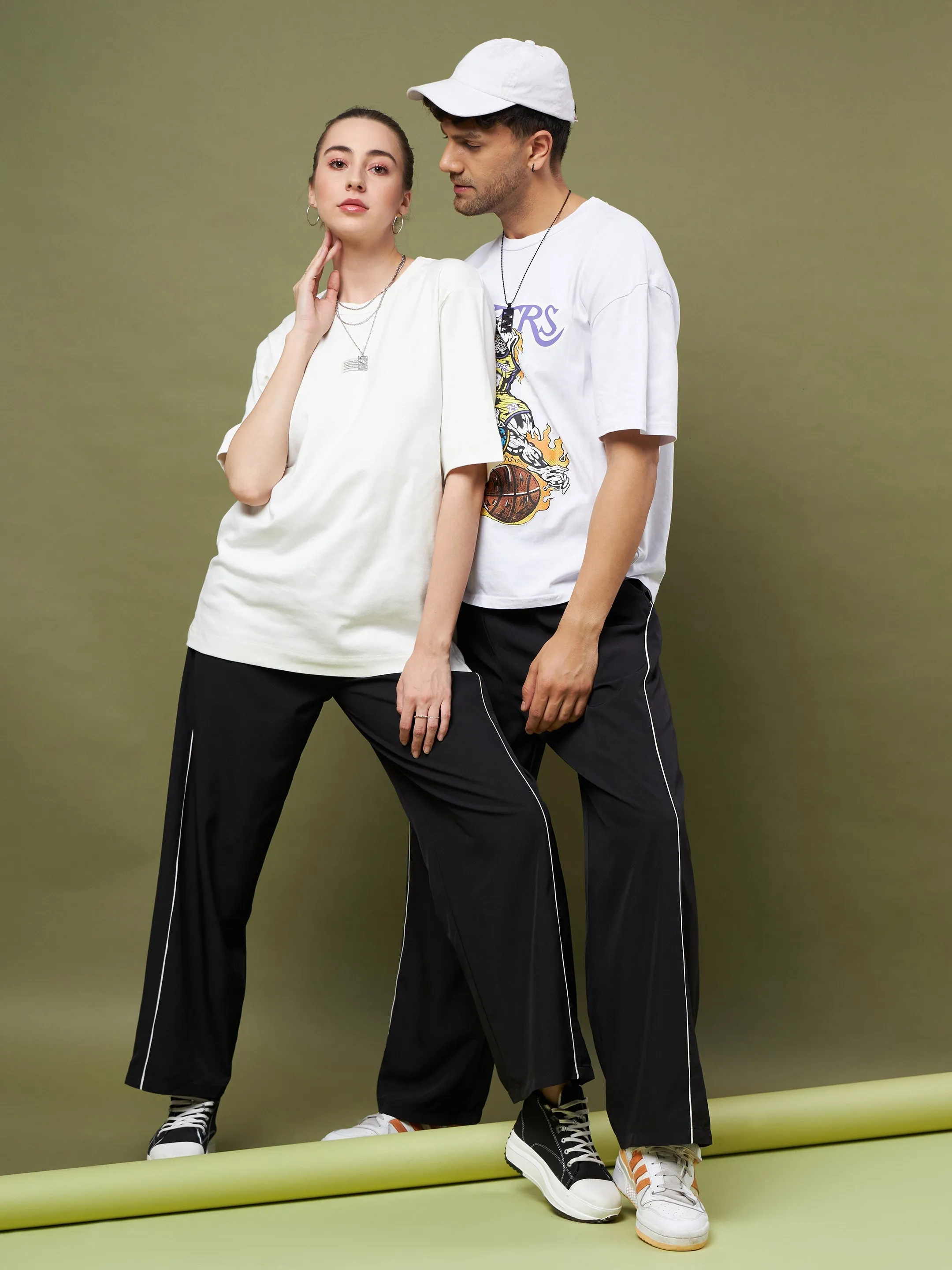 Unisex Black Piping Parachute Track Pants