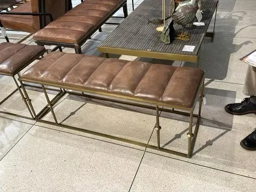 Vintage Bench made of brass and leather