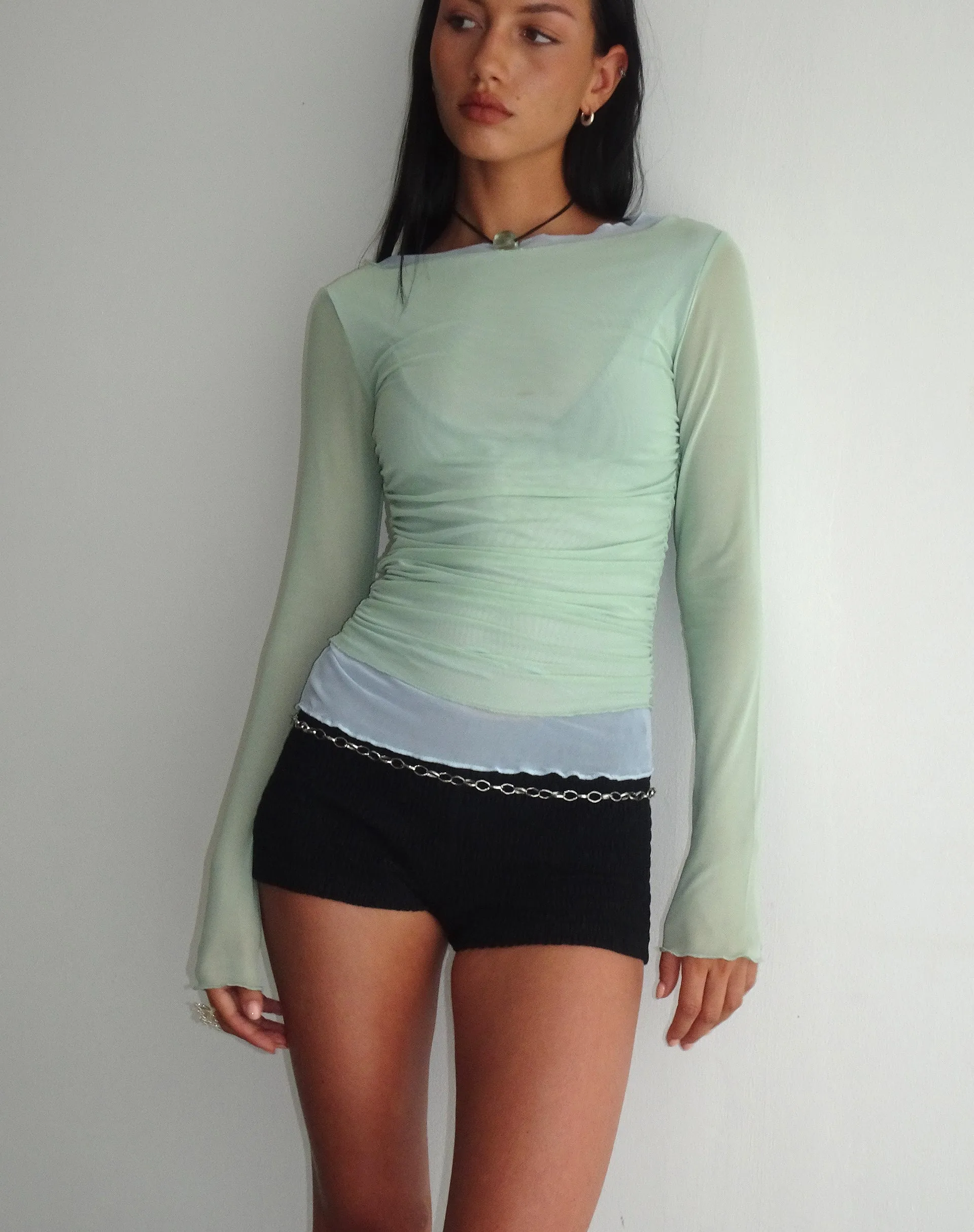 Vrist Long Sleeve Mesh Top in Frost Blue