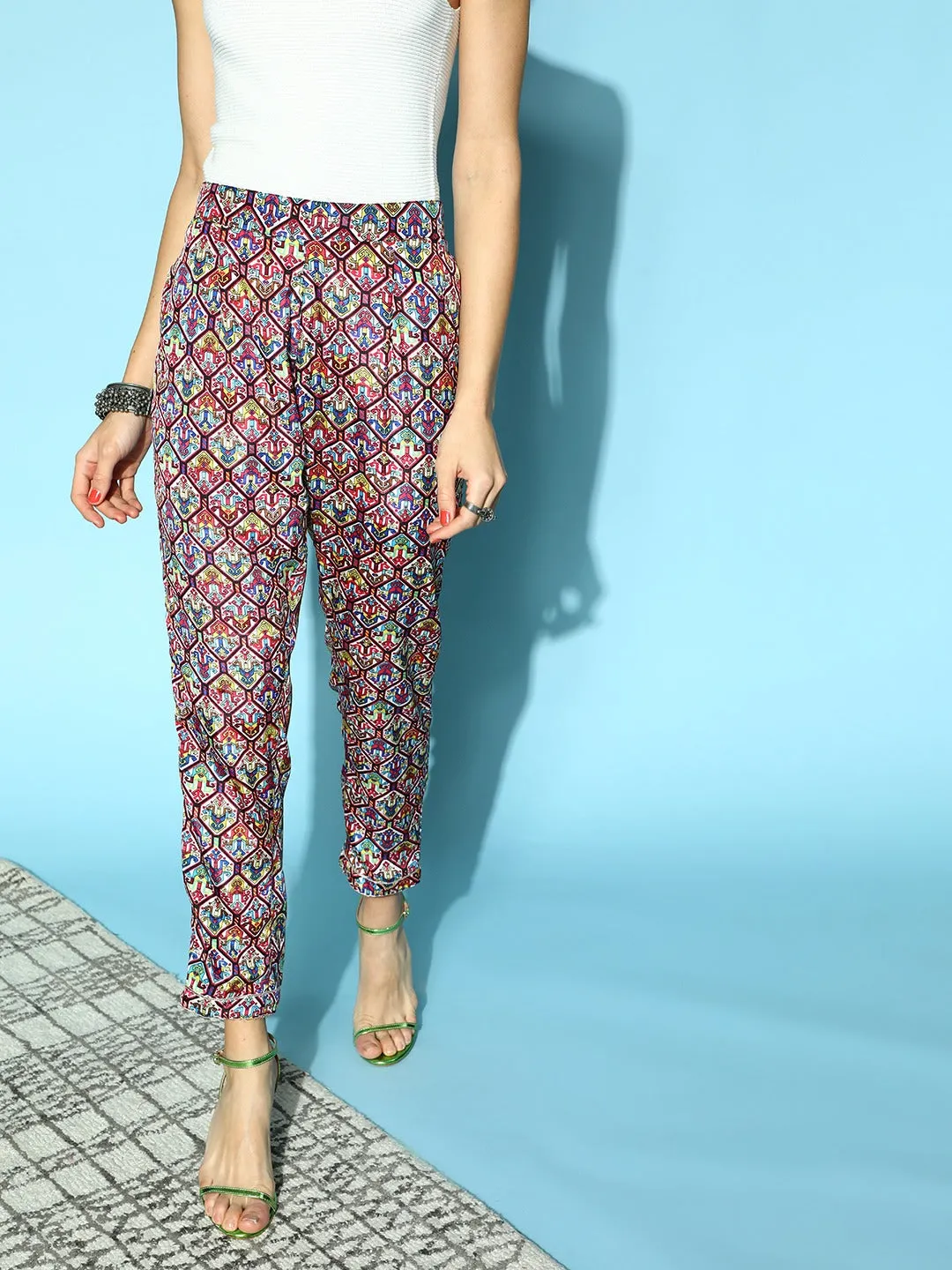 Women White Patola Pencil Pants