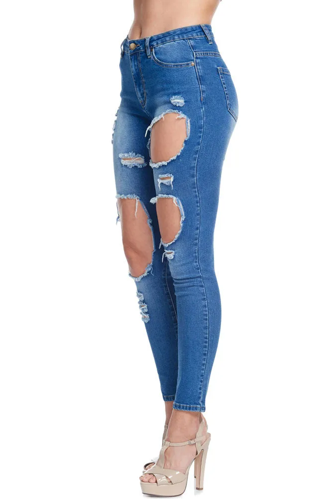 Women's High-Rise Holey Ripped Skinny Jeans