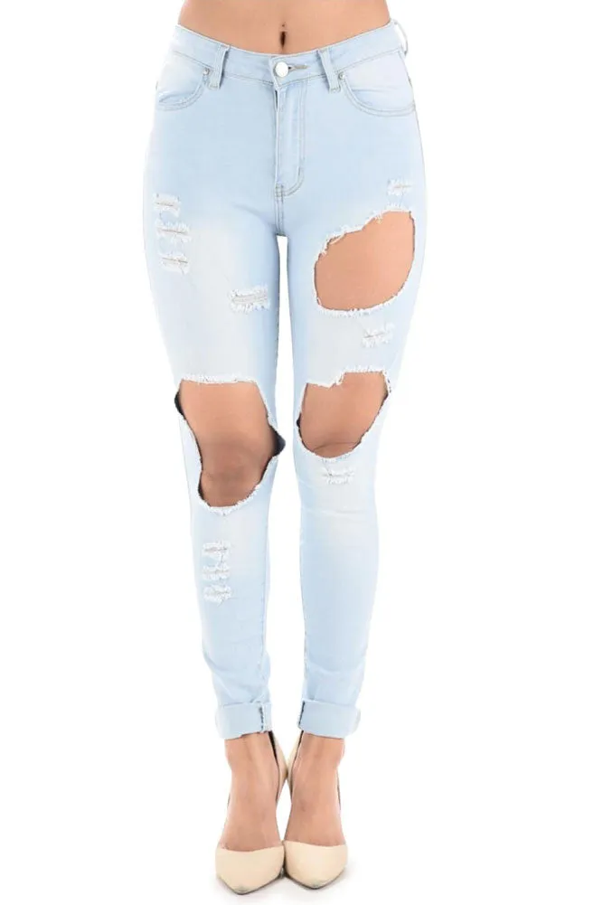 Women's High-Rise Holey Ripped Skinny Jeans