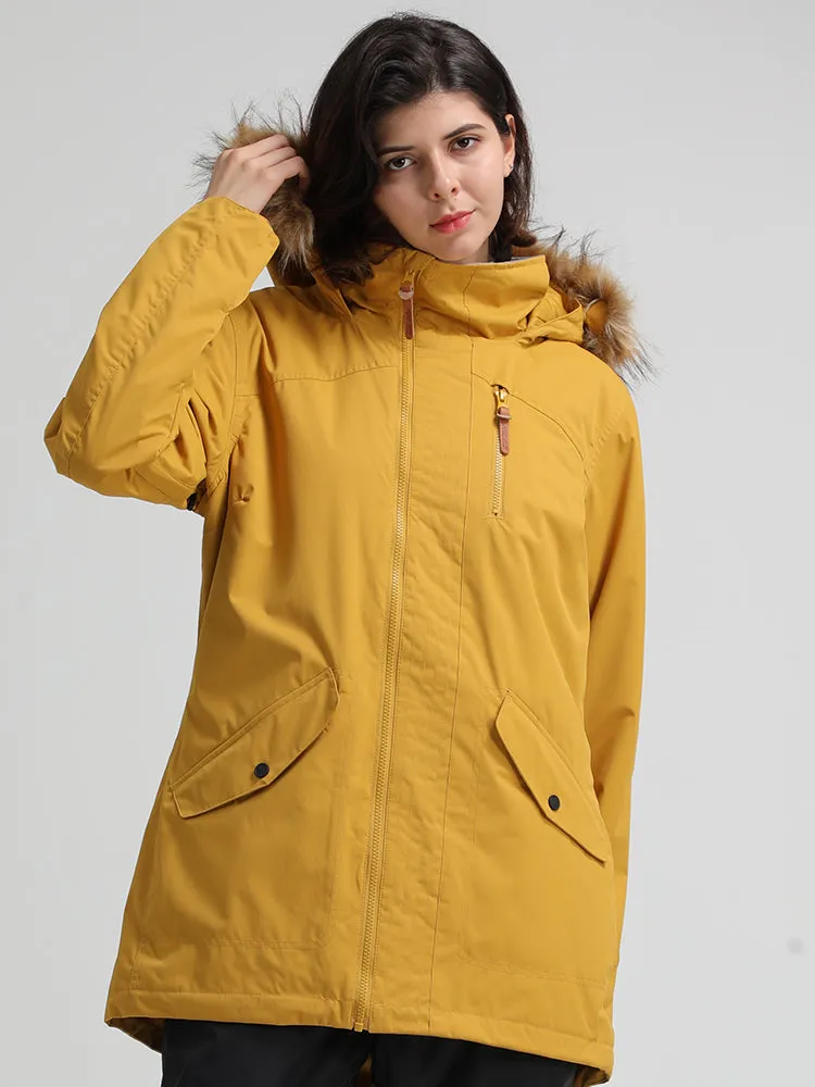 Women's Yellow Warm Waterproof And Windproof Snowboard Jackets