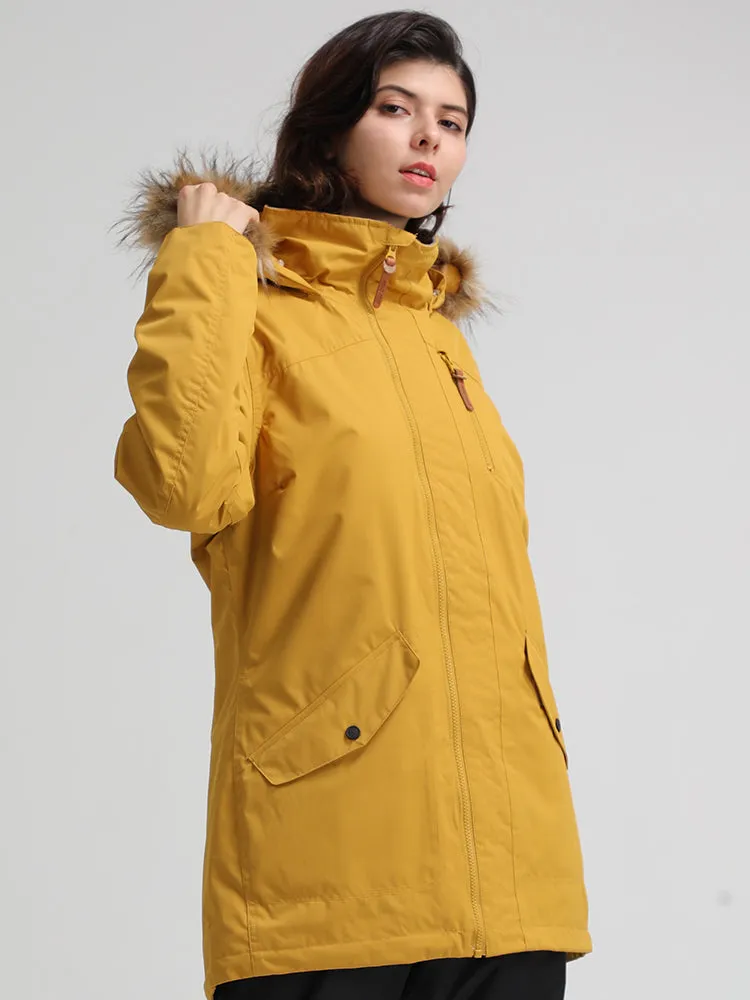 Women's Yellow Warm Waterproof And Windproof Snowboard Jackets